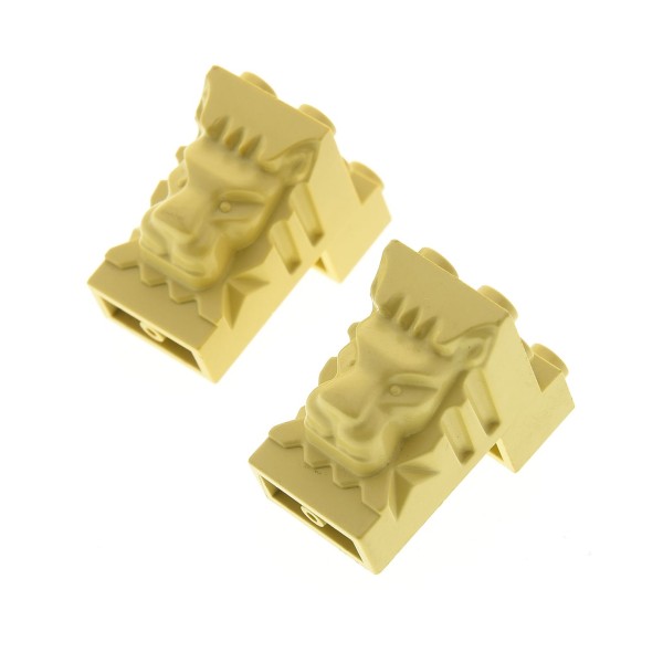 2x Lego Löwenkopf Stein B-Ware abgenutzt beige 2x3x3 Sockel Harry Potter 30274