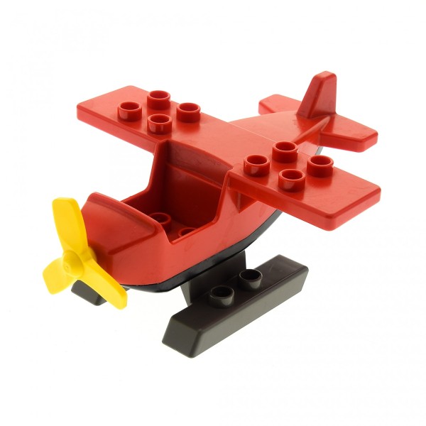 1x Lego Duplo Flugzeug rot schwarz klein Propeller gelb Kufen grau 6353 2159c04