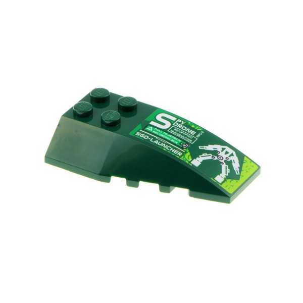 1x Lego Keil Stein 6x4 dunkel grün Sticker Spy Drone Schrägstein 8114 43712pb006