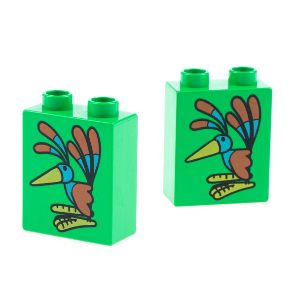 2x Lego Duplo Motivstein grün 1x2x2 bedruckt Vogel Bob der Baumeister 4066pb032 