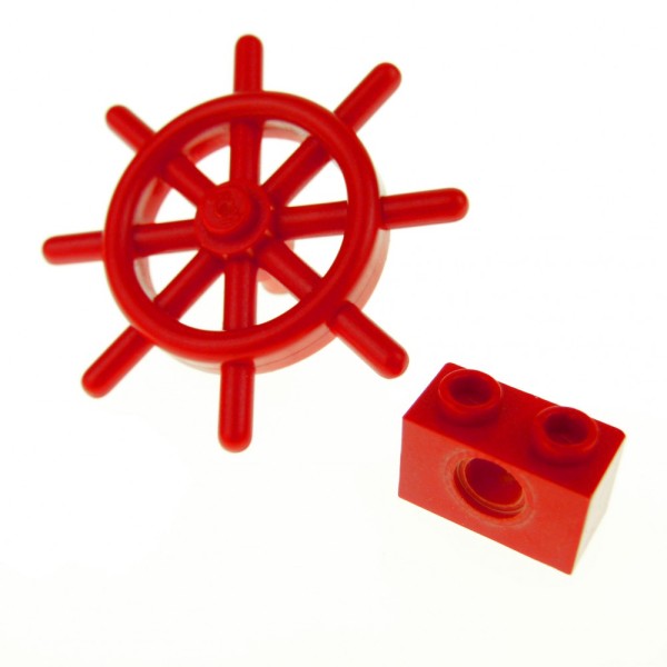 1x Lego Steuerrad rot 2x4x4 mit Halterung 1x2 Schiff Rad Boot Lenkrad 3700 4790