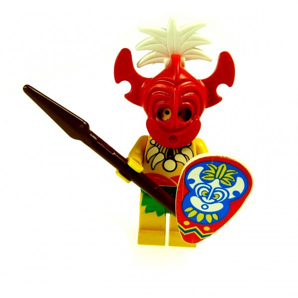 1 x Lego System Figur Insulaner gelb rot King Kahuka König Insel Piraten Eingeborener mit Maske 6030 pi068 Set 1733 6246 6236 6256 