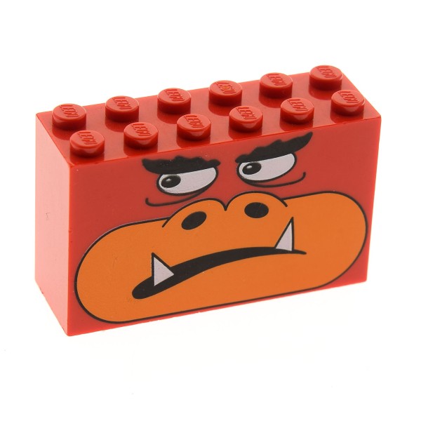 1 x Lego System Bau Stein rot 2x6x3 bedruckt grimmiges Affen Gesicht Monster Monkey für Set basic Mc Donalds Happy Meal 2757 6213pb02