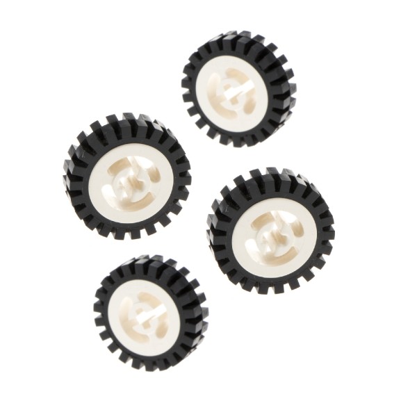 4x Lego Technic Rad 24mm D. x 8 Reifen schwarz Felge weiß komplett 3483 3482c01