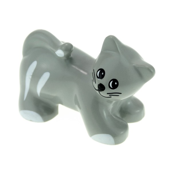 1x Lego Duplo Tier Katze B-Ware abgenutzt alt-hell grau weiß Kater 31102pb01