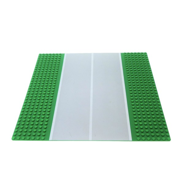 1x Lego Bau Platte B-Ware abgenutzt 32x32 Gerade 7N grün grau Straße 2358px2