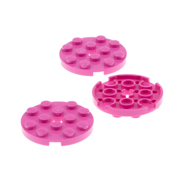 3x Lego Bau Platte rund 4x4 dunkel pink mit Loch Stein Scheibe 6133808 60474