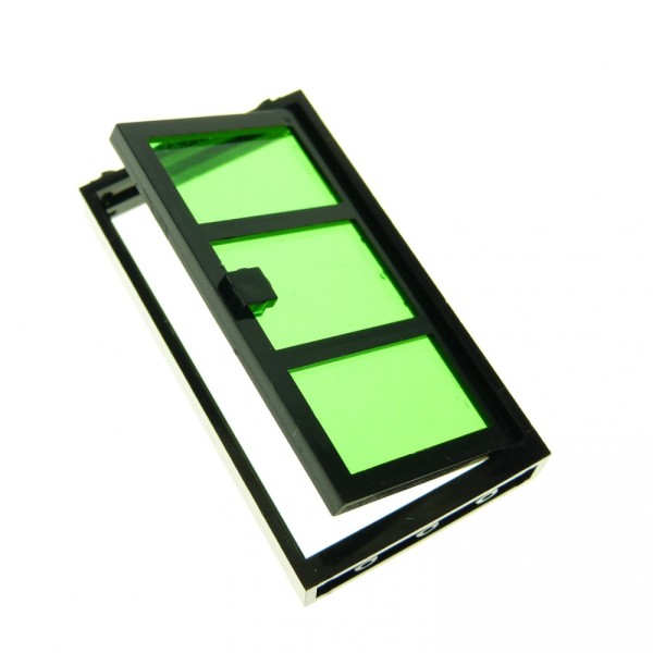 1x Lego Tür Rahmen 1x4x6 schwarz Scheibe transparent grün 3 Felder 30179c02