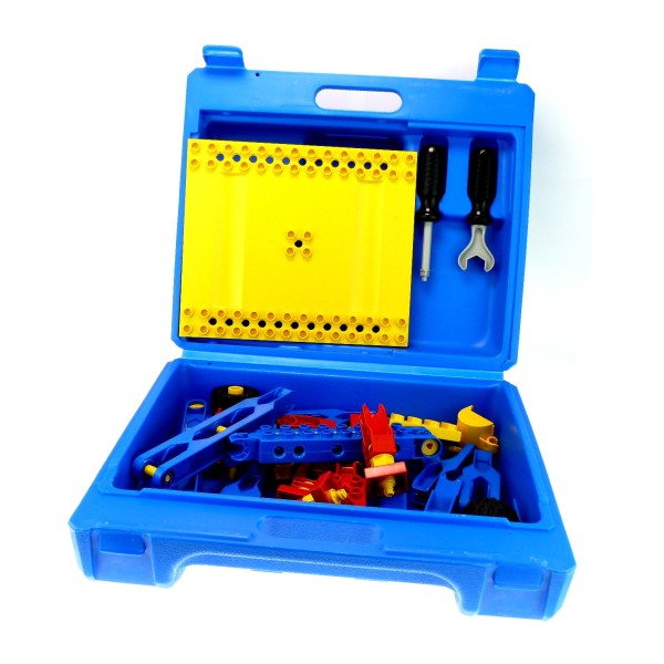 1 x Lego Duplo Toolo Tool Box Koffer blau gelb mit Bausteinen Verbinder 4 Räder 2960 incomplete unvollständig 