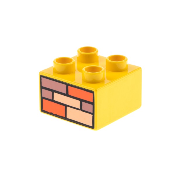 1x Lego Duplo Bau Motivstein 2x2 gelb bedruckt Stein Mauer Wand rot 3437pb005