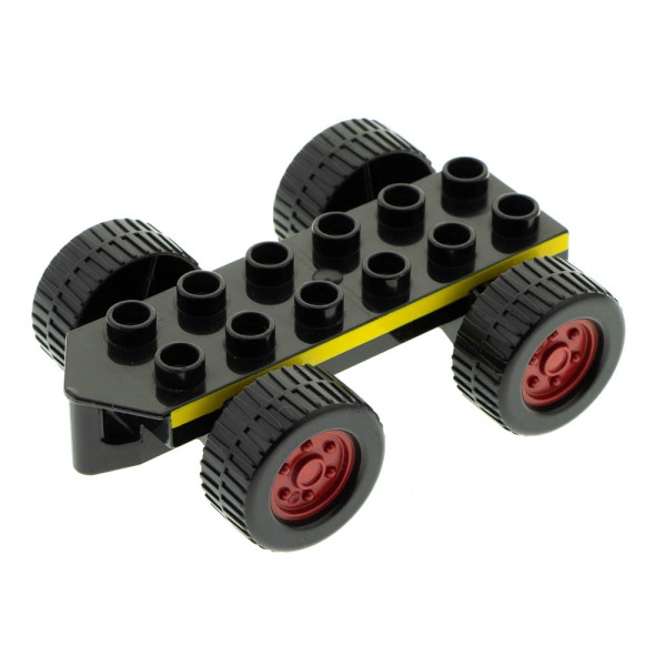 1x Lego Duplo Fahrgestell Räder schwarz Felge dunkel rot Rad Auto 54007c01pb01
