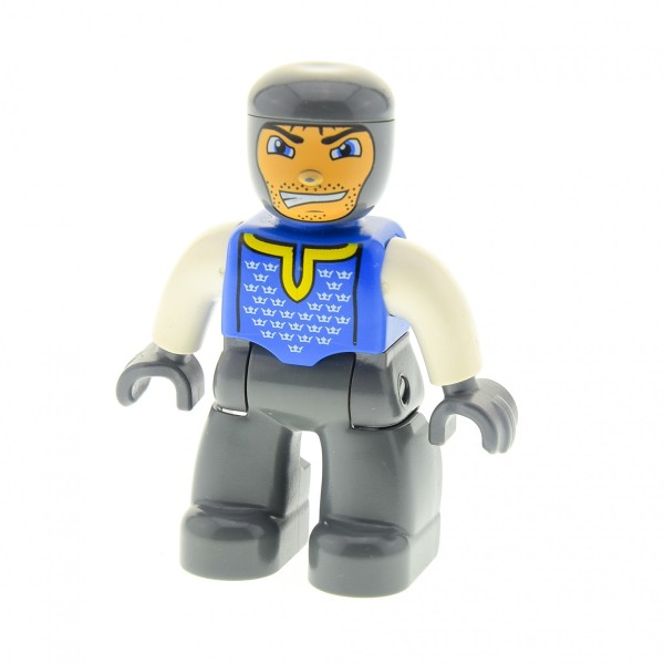 1x Lego Duplo Figur Ritter grau Brust blau Arme weiss grau 47394pb020