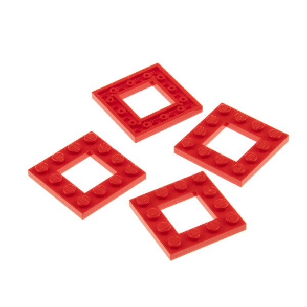 4x Lego Bau Platte modifiziert 4x4 rot Rahmen mit 2x2 Ausschnitt 4580871 64799