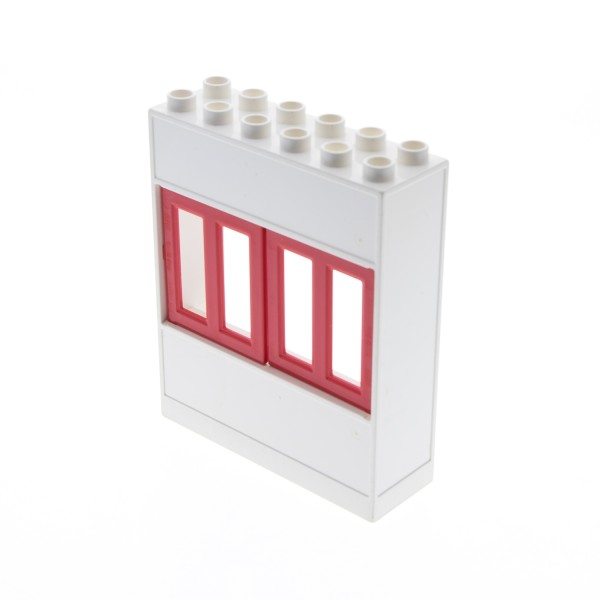 1x Lego Duplo Wand 2x6x6 creme weiß Fenster 1x3x4 rot Fensterläden 6460 6468
