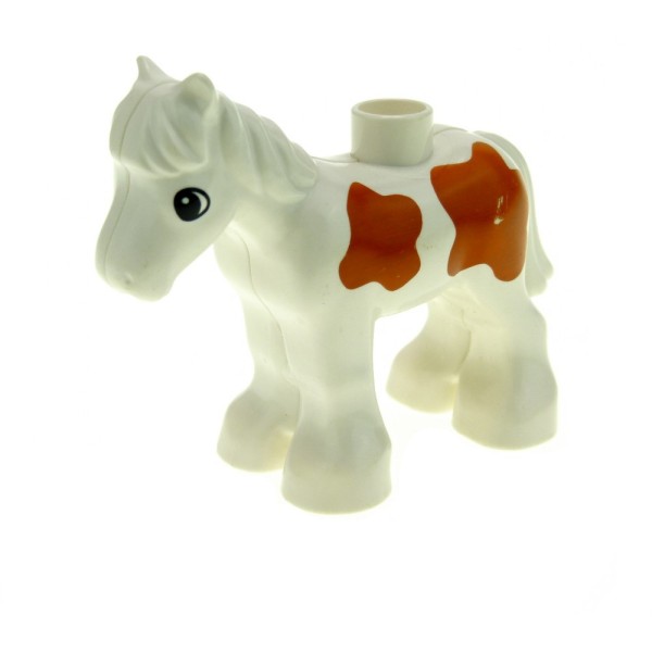 1x Lego Duplo Tier Pferd Fohlen klein B-Ware abgenutzt creme weiß horse03c01pb02