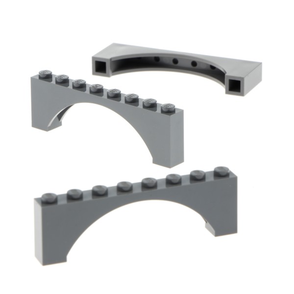 3x Lego Bogenstein 1x8x2 neu-dunkel grau eckig Absatz Brücke 6313652 40296 16577