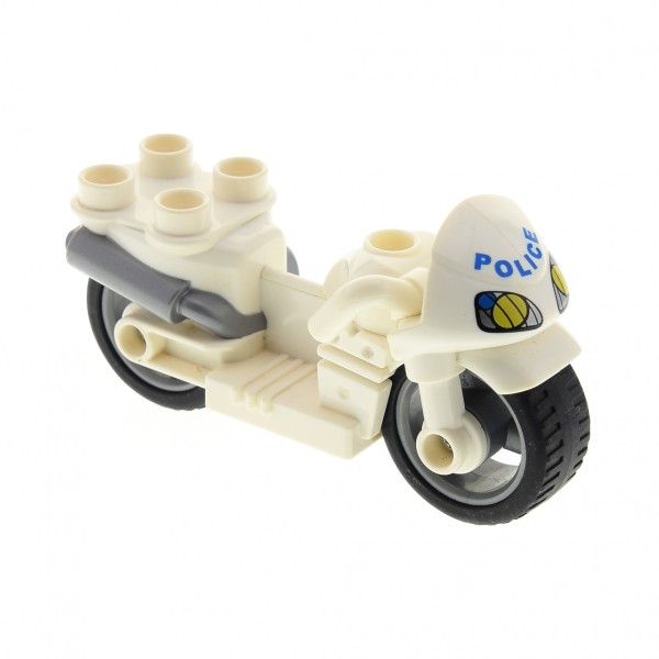 1 x Lego Duplo Motorrad weiss neue Form Polizei Police 5679 dupmc3pb01
