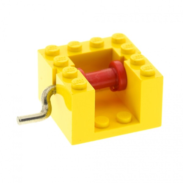 1 x Lego System Seilwinde gelb 4 x 4 x 2 Seil Winde Metall Kurbel Trommel rot Schlauch Halter Anker bb67