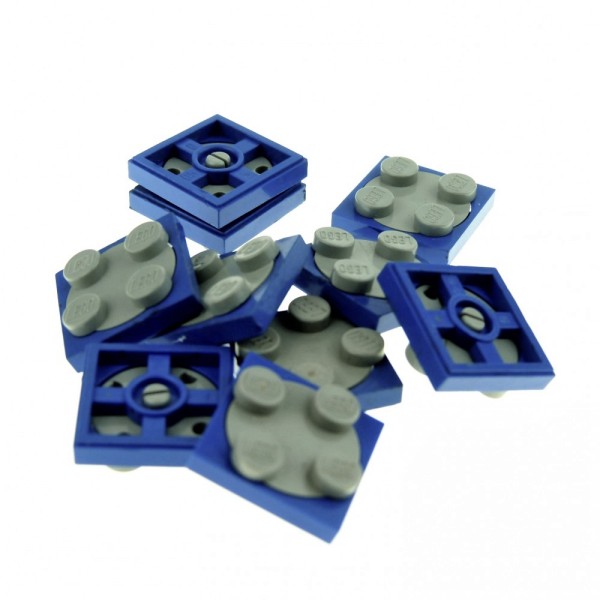 10 x Lego System Drehscheibe blau alt-hell grau 2 x 2 Platte Dreh Teller komplett 3679 3680c01