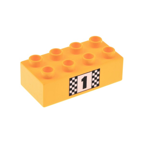1x Lego Duplo Motiv Stein 2x4 hell orange bedruckt Nr.1 Muster kariert 3011pb032