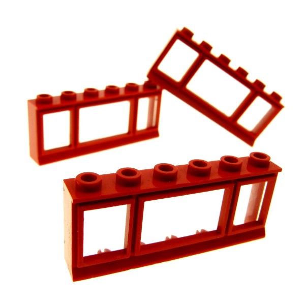 3 x Lego System Fenster Rahmen rot transparent weiss 1 x 6 x 2 mit Fensterbank Haus 70er Jahre 645