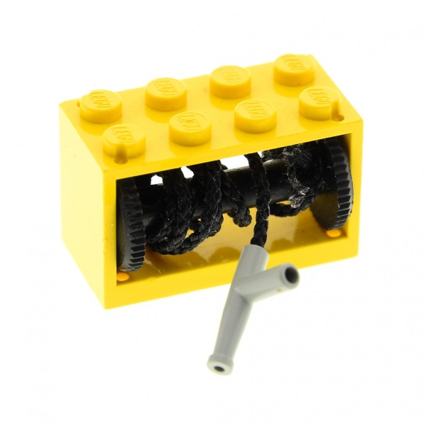 1 x Lego System Seilwinde gelb 2 x 4 x 2 Seil schwarz mit Schlauch Düse alt-hell grau einfach für Set Feuerwehr 4209c02