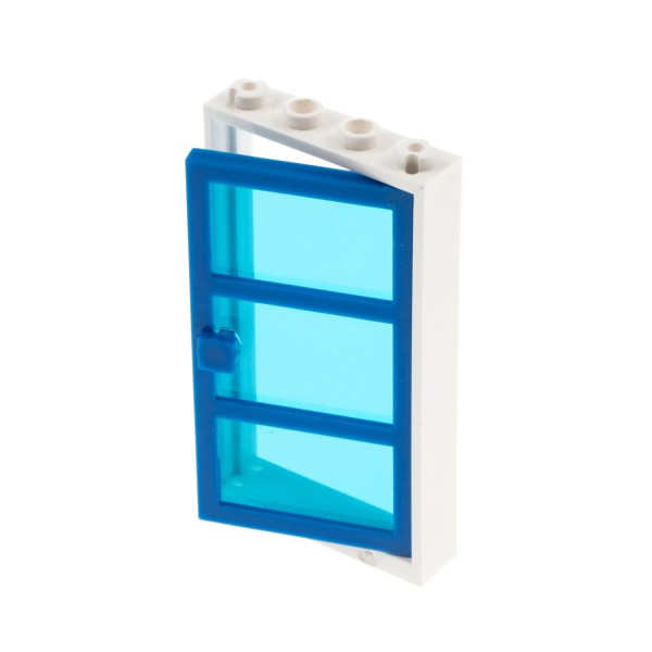 1x Lego Tür Rahmen 1x4x6 weiß 3 Felder Scheibe transparent blau 30179 x39c04