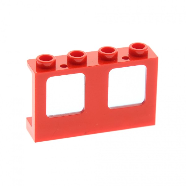 1 x Lego System doppel Fenster Rahmen rot 1x4x2 Scheibe transparent hell blau Noppen leer Feuerwehr Schiff Flugzeug Waggon 4862 4863