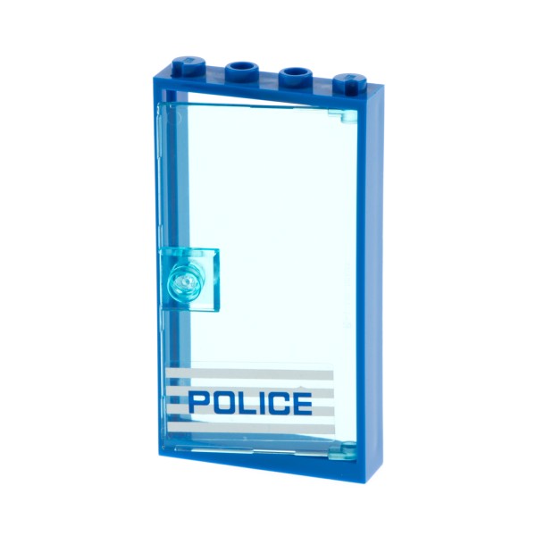 1x Lego Tür Rahmen 1x4x6 blau Scheibe hell blau Police links 60616pb009L 60596