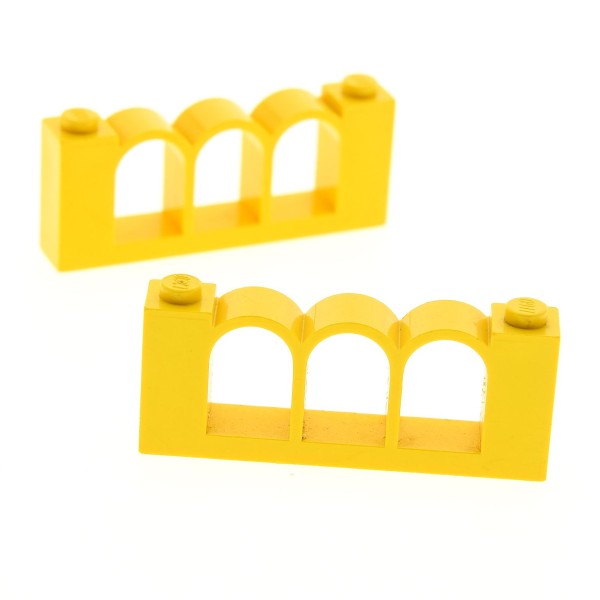 2 x Lego System Bogenstein gelb 1x6x2 Bögen rund Bogen Brücke Burg Tor Castle Arch 30077