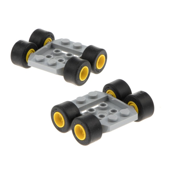 2x Lego Fahrzeug Fahrgestell 3x4 2/3 neu-hell grau Auto Rad gelb 74967c01 24326
