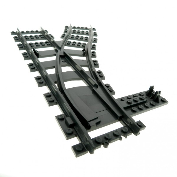 1x Lego Weiche Schiene B- Ware beschädigt neu-dunkel grau Eisenbahn 53404