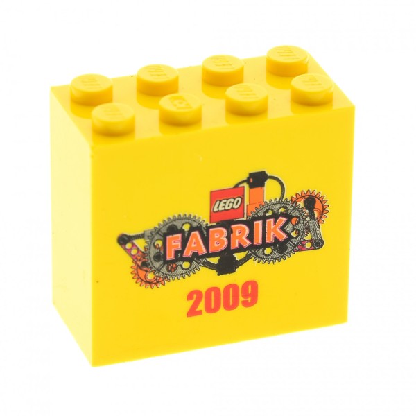 1x Lego Bau Stein 2x4x3 gelb bedruckt LEGO Fabrik 2009 Motivstein 30144pb033