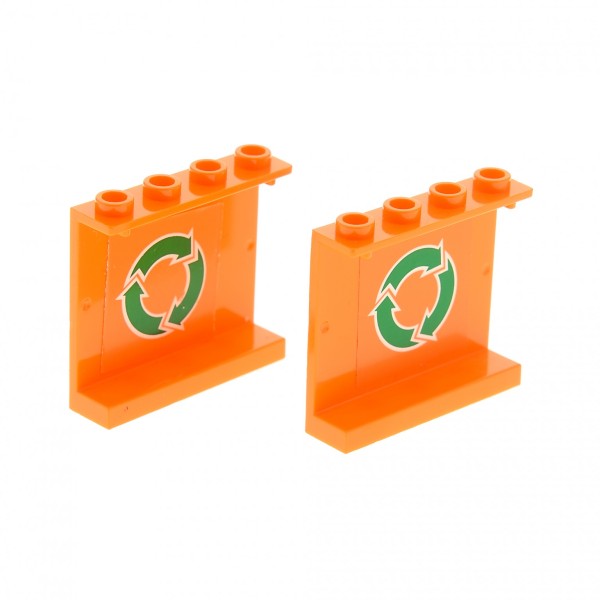 2 x Lego System Panele orange 1x4x3 mit Recycling Logo Sticker (Noppen leer) für Set 7991 4215bpb42