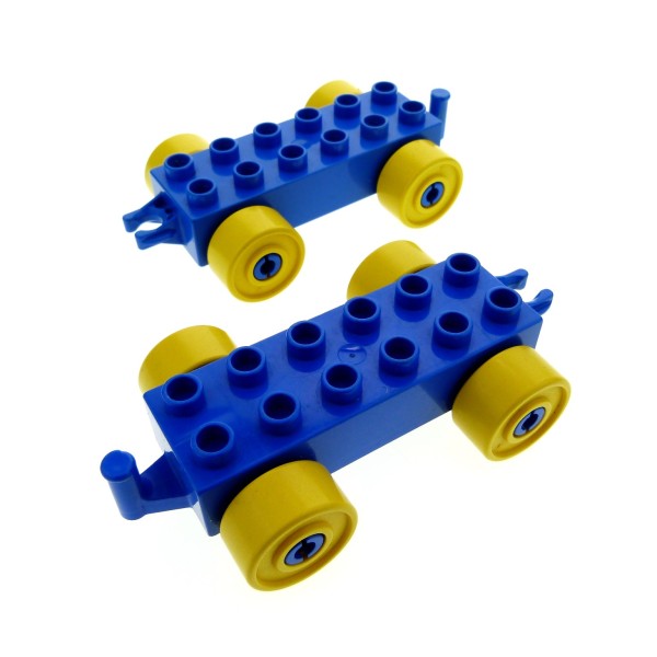 2x Lego Duplo Anhänger 2x6 blau Reifen Rad gelb Auto Schiebe Zug 4107137 2312c01