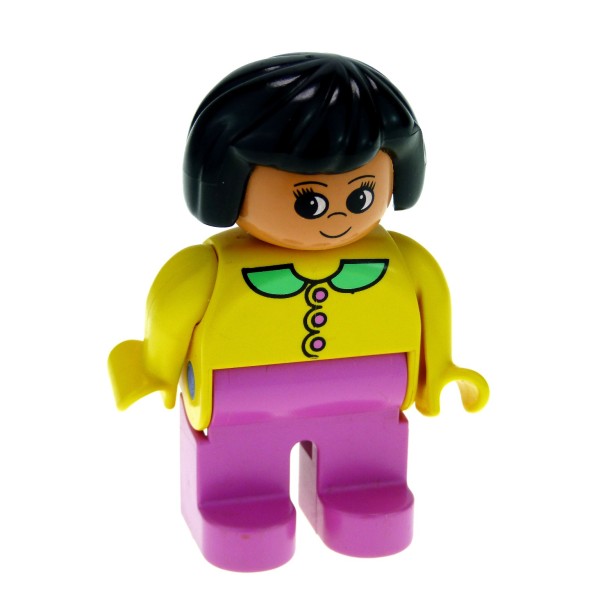 1x Lego Duplo Figur Frau pink Top gelb Kragen grün Mutter 4555pb127