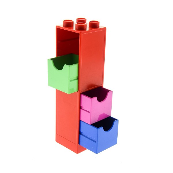 1 x Lego Duplo Möbel Regal rot 2x2x6 Schrank Säule mit 3x Schublade 2x2 hell grün blau pink Wohnzimmer Büro Küche Puppenhaus 4164492 6471 6462