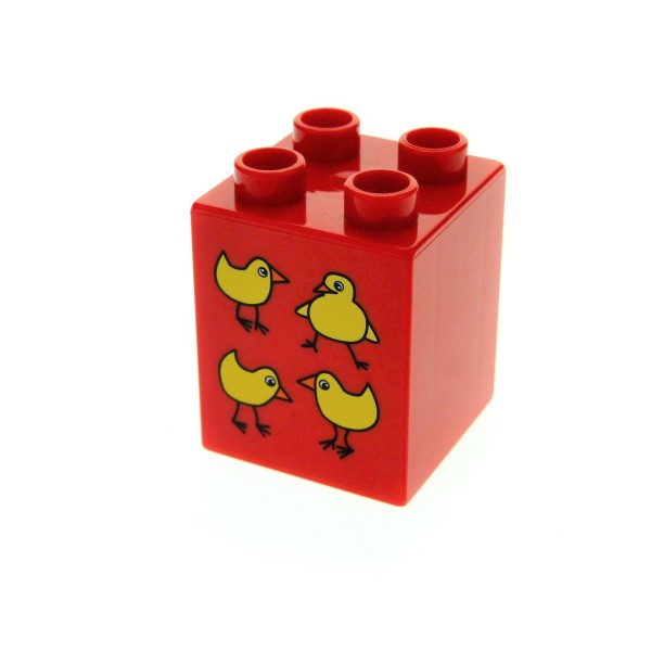 1x Lego Duplo Motiv Bau Stein rot 2x2x2 hoch bedruckt 4 Küken Vögel 31110pb034