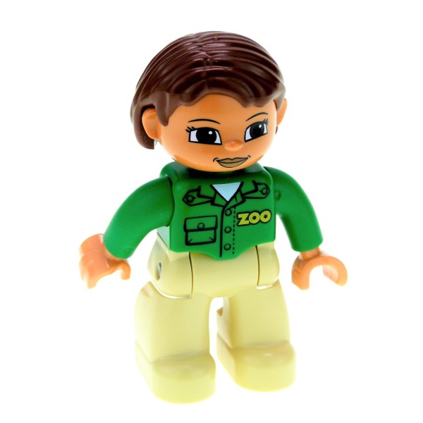 1x Lego Duplo Figur Frau beige Jacke grün Haare braun Zoo Mutter 47394pb144