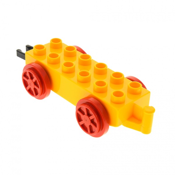 1x Lego Duplo Schiebe Lok Anhänger hell orange 2x6 Räder rot Zug Waggon 4559c01