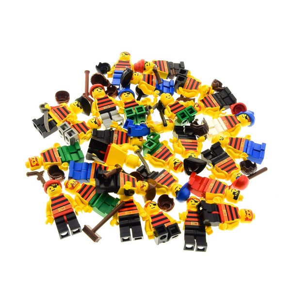 5 x Lego System City Mini Figuren Pirat Seeräuber Seemann Piraten Torso Streifen rot schwarz mit Zubehör Kopfbedeckung zufällig gemischt 