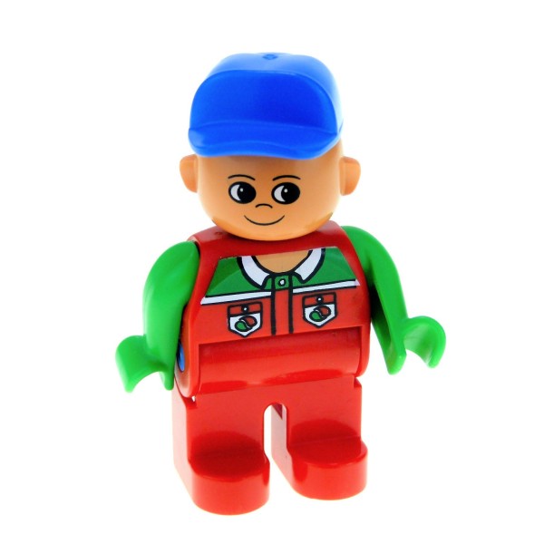 1x Lego Duplo Figur Mann rot grün Tankwart Octan Logo Basecap blau 4555pb040