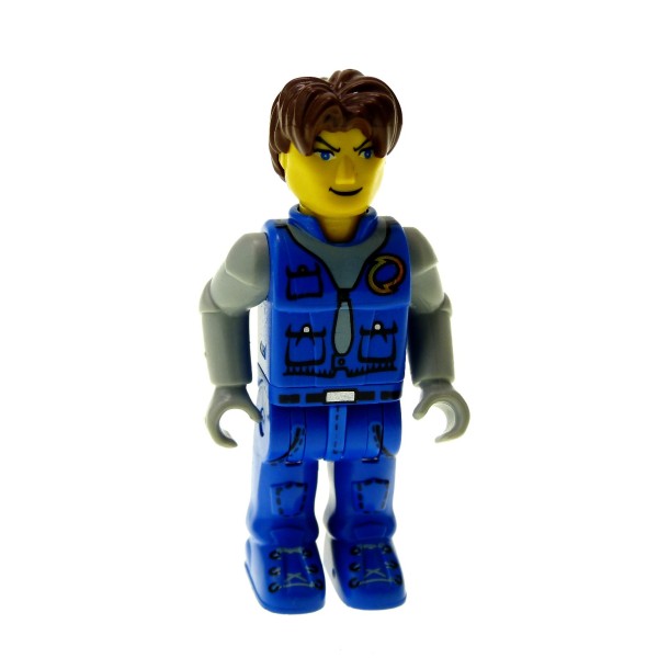 1 x Lego System 4 Juniors Figur Jack Stone Mann Jacke blau grau Hose blau Haare braun 4609 4657 js002