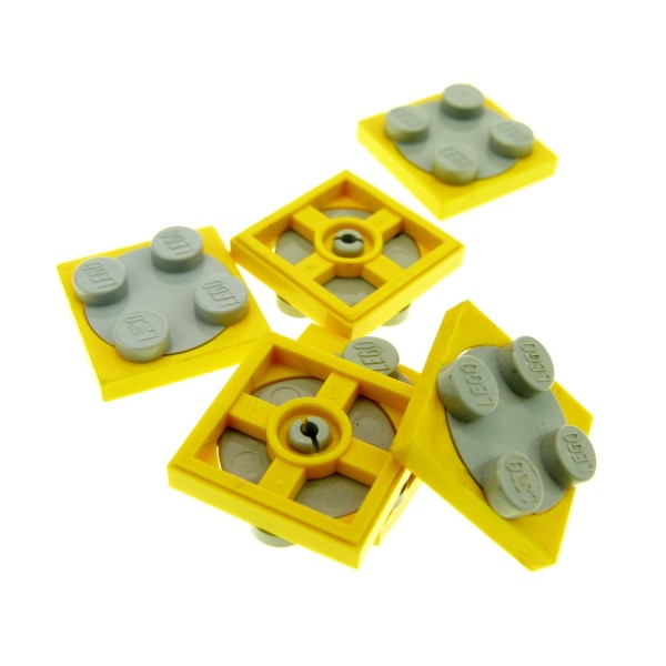 6 x Lego System Drehscheibe gelb alt-hell grau 2 x 2 Platte Dreh Teller komplett 3679 3680c01
