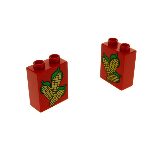 2 x Lego Duplo Motivstein rot 1x2x2 bedruckt Mais Kolben Bild Bau Stein 4066pb047