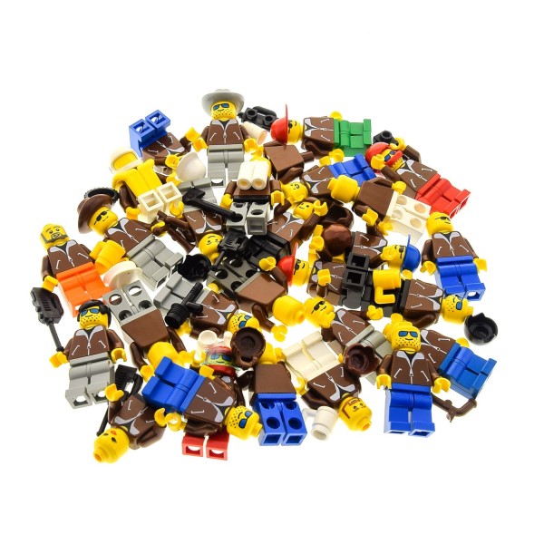 5 x Lego System City Mini Figuren Town Figur Torso braun bedruckt Jacke 973p70 mit Zubehör Kopfbedeckung zufällig gemischt 