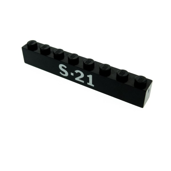 1 x Lego System Bau Stein schwarz 1x8 bedruckt S-21 Basis Basic Brick für Set 560 354 3008pb020