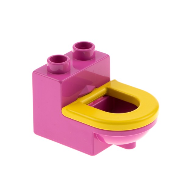 1x Lego Duplo Möbel Toilette dunkel pink mit Deckel gelb WC Badezimmer 4911c01