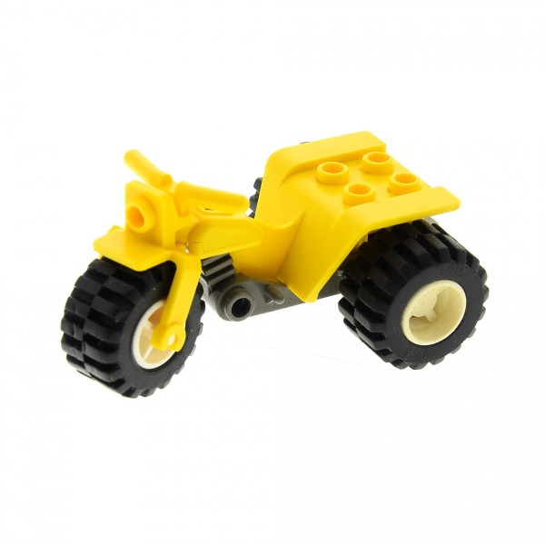 1x Lego Motorrad Trike gelb dunkel grau Felge weiss Chassis Fahrzeug 30187c01