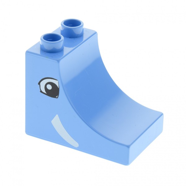 1 x Lego Duplo Dach Stein medium hell blau 2x3x2 Kurve mit Augen und Stoßzahn Aufdruck für Set 5635 2301pb01